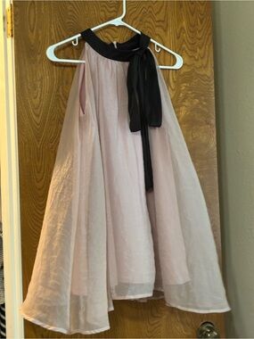 Women's Sheer Pale Pink Sleeveless Top with Black Bow